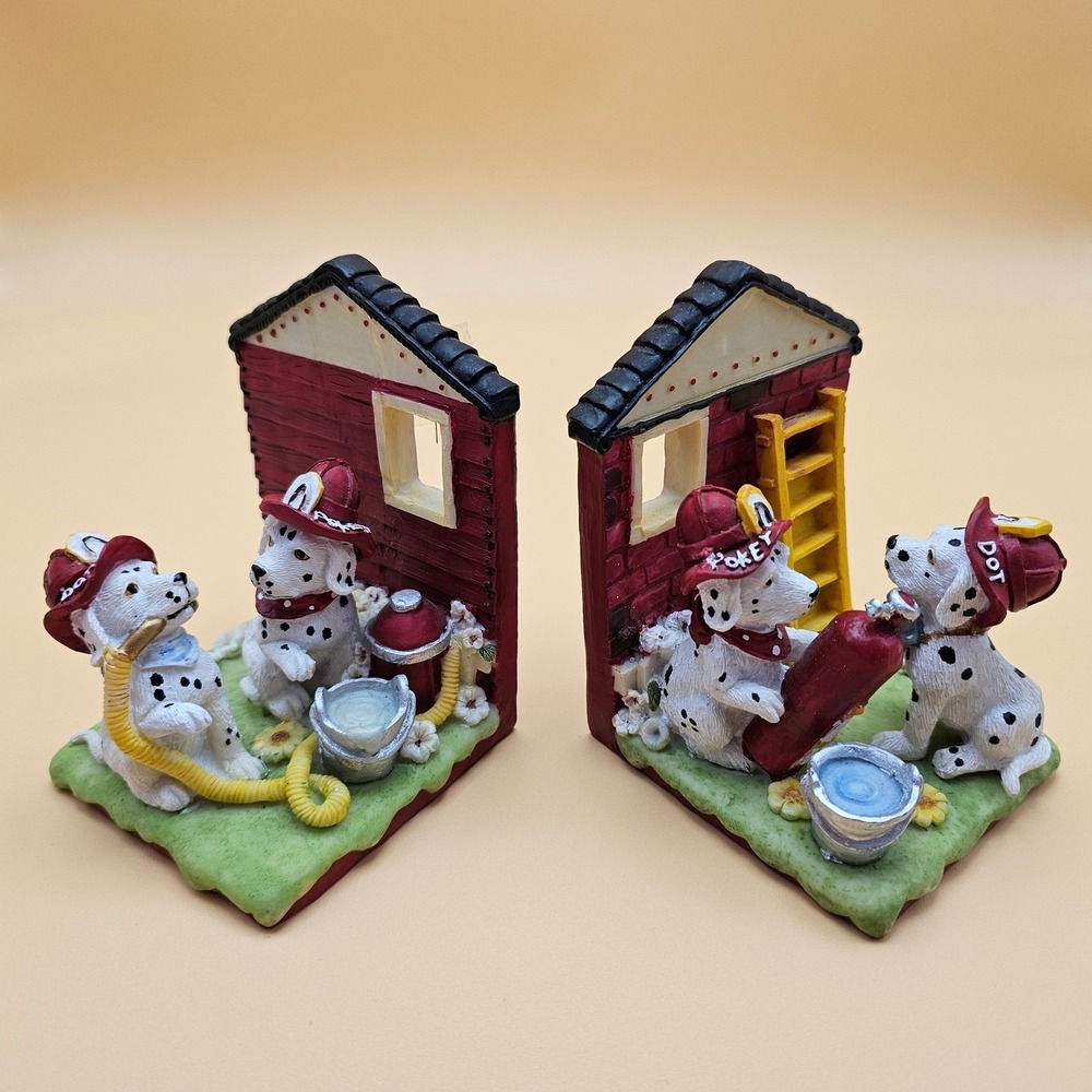 Dalmatian Dog Firefighter‎ Bookends Set House Ladder Hose Bucket
